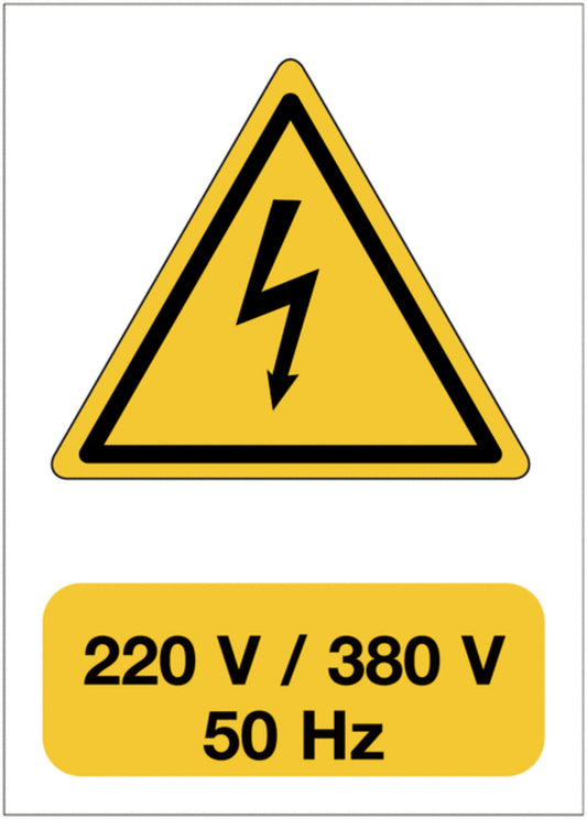 GLOBAL CARTELLO SEGNALETICO - Pericolo elettrico - 220 V  380 V  50 Hz - Adesivo Extra Resistente, Pannello in Forex, Pannello In Alluminio