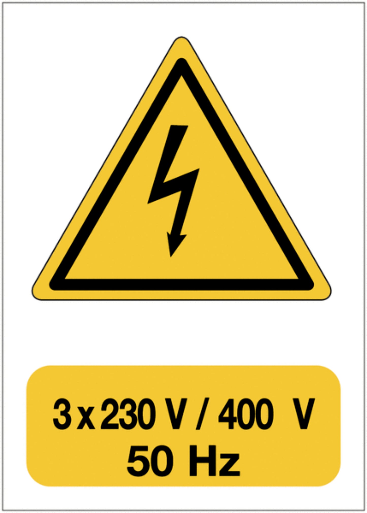 GLOBAL CARTELLO SEGNALETICO - Pericolo elettrico - 3x230 V  400 V 50 Hz - Adesivo Extra Resistente, Pannello in Forex, Pannello In Alluminio