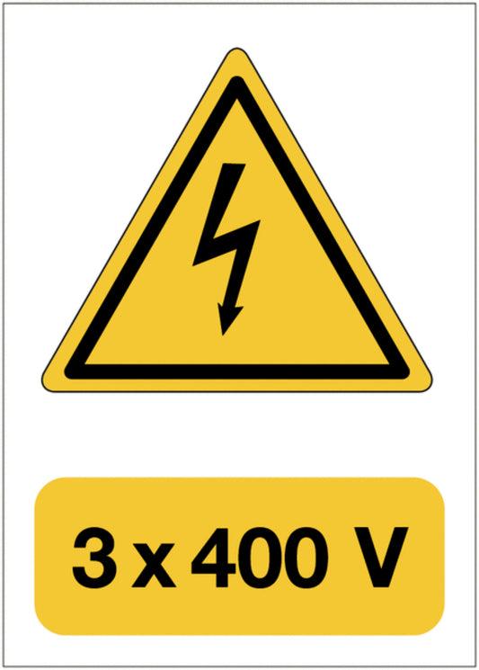 GLOBAL CARTELLO SEGNALETICO - Pericolo elettrico - 3x400 V - Adesivo Extra Resistente, Pannello in Forex, Pannello In Alluminio