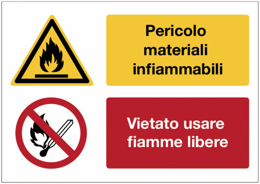 GLOBAL CARTELLO SEGNALETICO - Pericolo materiali infiammabili - Vietato usare fiamme libere - Adesivo Extra Resistente, Pannello in Forex, Pannello In Alluminio