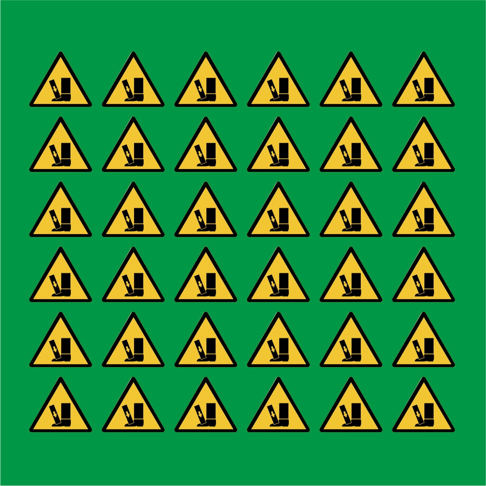 PACCO DA 6 KIT DI 6 ADESIVI TRIANGOLARI - Pericolo schiacciamento piedi - Pittogramma ISO 7010 Con Stampa Diretta U.V.