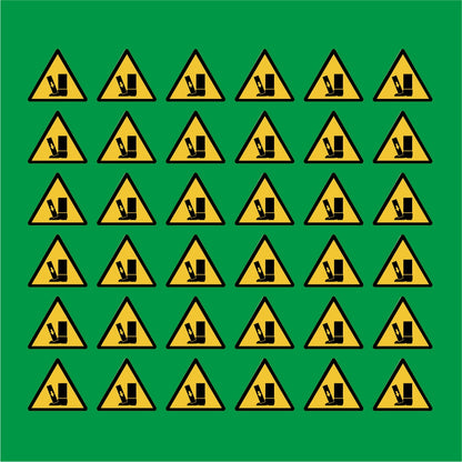 PACCO DA 6 KIT DI 6 ADESIVI TRIANGOLARI - Pericolo schiacciamento piedi - Pittogramma ISO 7010 Con Stampa Diretta U.V.