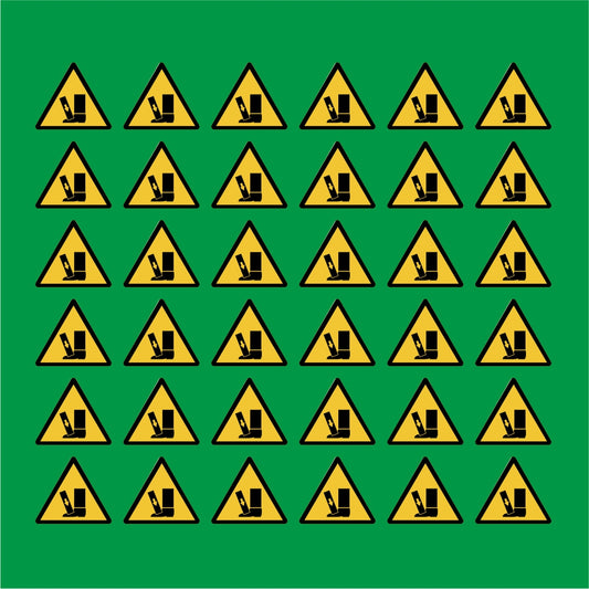 PACCO DA 6 KIT DI 6 ADESIVI TRIANGOLARI - Pericolo schiacciamento piedi - Pittogramma ISO 7010 Con Stampa Diretta U.V.