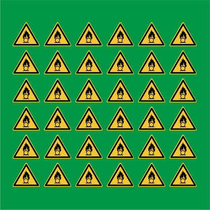 PACCO DA 6 KIT DI 6 ADESIVI TRIANGOLARI - Pericolo sostanze comburenti - Pittogramma ISO 7010 Con Stampa Diretta U.V.