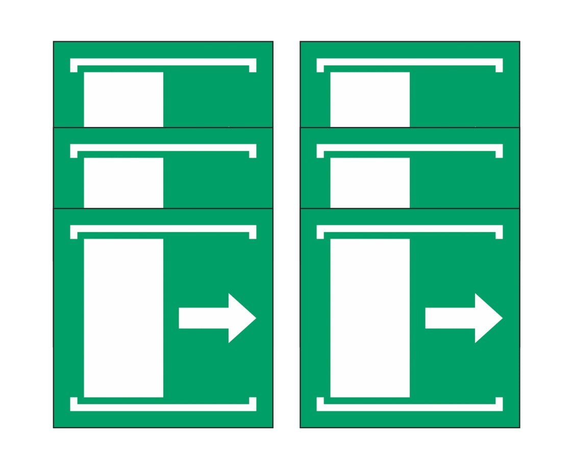 GLOBAL KIT DI 6 ADESIVI QUADRATI - Porta con apertura scorrevole verso destra - Pittogramma ISO 7010 Con Stampa Diretta U.V. (IDEALE ANCHE PER ESTERNO)