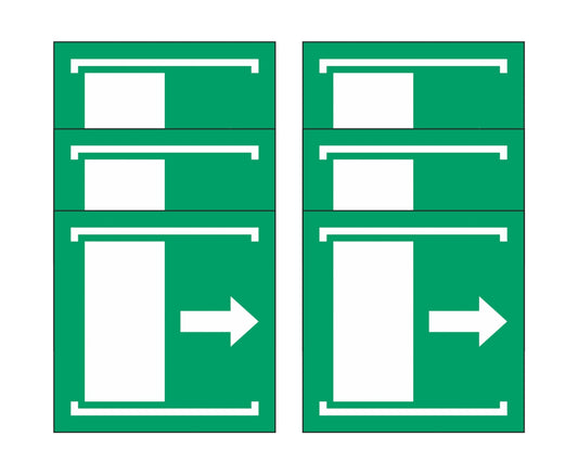 GLOBAL KIT DI 6 ADESIVI QUADRATI - Porta con apertura scorrevole verso destra - Pittogramma ISO 7010 Con Stampa Diretta U.V. (IDEALE ANCHE PER ESTERNO)