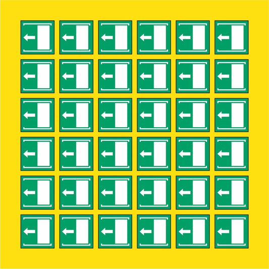PACCO DA 6 KIT DI 6 ADESIVI QUADRATI - Porta con apertura scorrevole verso sinistra - Pittogramma ISO 7010 Con Stampa Diretta U.V.