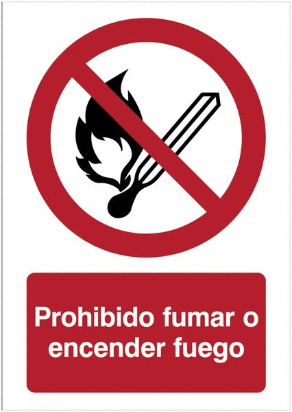 GLOBAL CARTELLO SEGNALETICO - Prohibido fumar o encender fuego - Adesivo Extra Resistente, Pannello in Forex, Pannello In Alluminio