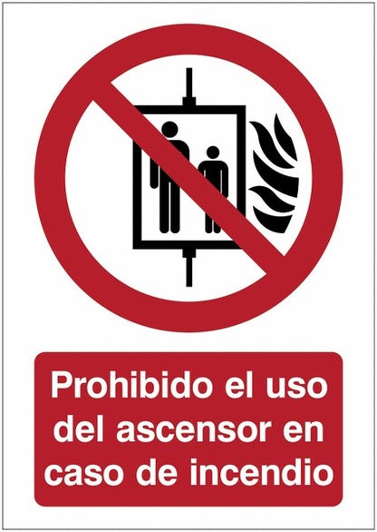 GLOBAL CARTELLO SEGNALETICO - Prohibido utilizar el ascensor en caso de incendio - Adesivo Extra Resistente, Pannello in Forex, Pannello In Alluminio