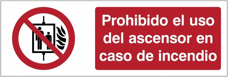 GLOBAL CARTELLO SEGNALETICO UNI -Prohibido utilizar el ascensor en caso de incendio - Adesivo Extra Resistente, Pannello in Forex, Pannello In Alluminio