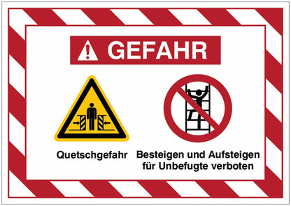 GLOBAL CARTELLO SEGNALETICO - Quetschgefahr  Besteigen und Aufsteigen für Unbefugte verboten -  Adesivo Extra Resistente, Pannello in Forex, Pannello In Alluminio