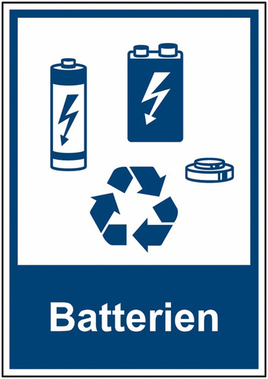 GLOBAL CARTELLO SEGNALETICO - Recycling-Piktogramm-Schilder Batterien -  Adesivo Extra Resistente, Pannello in Forex, Pannello In Alluminio