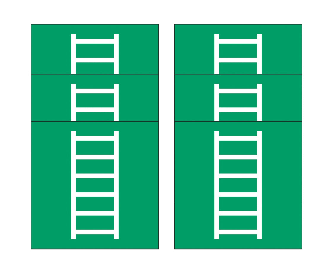 GLOBAL KIT DI 6 ADESIVI QUADRATI - Scala di emergenza  - Pittogramma ISO 7010 Con Stampa Diretta U.V. (IDEALE ANCHE PER ESTERNO)