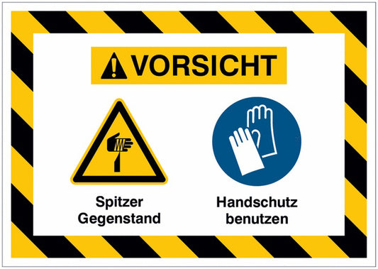 GLOBAL CARTELLO SEGNALETICO - Spitzer Gegenstand Handschutz benutzen -  Adesivo Extra Resistente, Pannello in Forex, Pannello In Alluminio