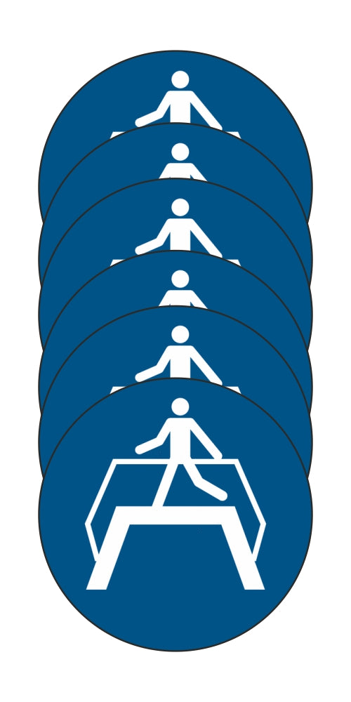 GLOBAL KIT DI 6 ADESIVI ROTONDI - Usare il ponte pedonale - Pittogramma ISO 7010 Con Stampa Diretta U.V. (IDEALE ANCHE PER ESTERNO)