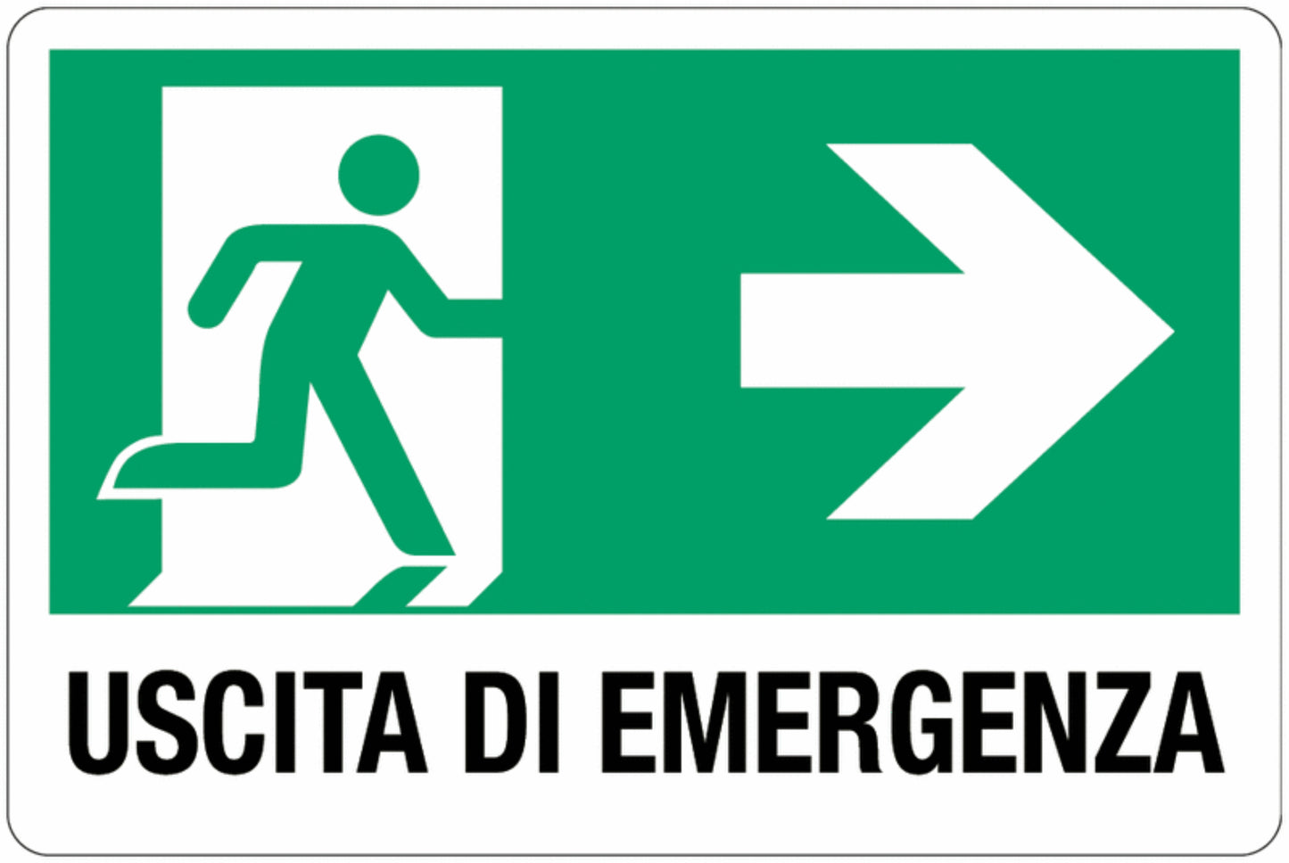 GLOBAL CARTELLO SEGNALETICO - Uscita di emergenza - con uomo che corre a destra - Adesivo Extra Resistente, Pannello in Forex, Pannello In Alluminio