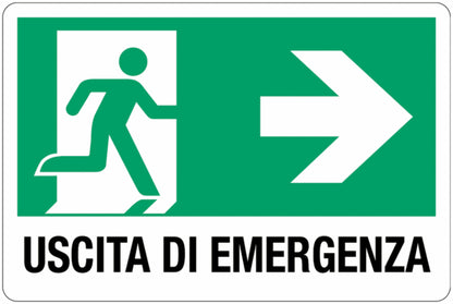 GLOBAL CARTELLO SEGNALETICO - Uscita di emergenza - con uomo che corre a destra - Adesivo Extra Resistente, Pannello in Forex, Pannello In Alluminio