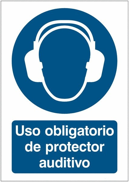 GLOBAL CARTELLO SEGNALETICO - Uso obligatorio de protector auditivo - Adesivo Extra Resistente, Pannello in Forex, Pannello In Alluminio