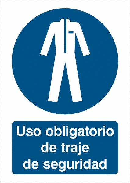 GLOBAL CARTELLO SEGNALETICO - Uso obligatorio de traje de seguridad - Adesivo Extra Resistente, Pannello in Forex, Pannello In Alluminio