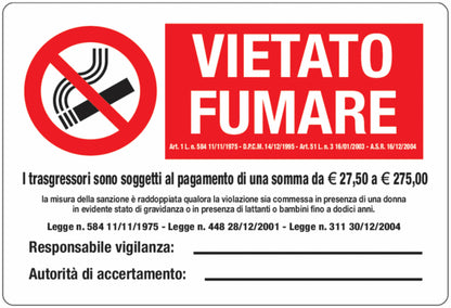 GLOBAL CARTELLO SEGNALETICO - Vietato fumare, i trasgressori sono soggetti al pagamento di una somma - Adesivo Extra Resistente, Pannello in Forex, Pannello In Alluminio