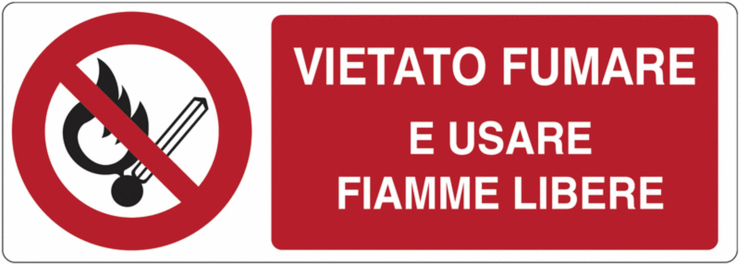 GLOBAL CARTELLO SEGNALETICO UNI - Vietato fumare e usare fiamme libere - Adesivo Extra Resistente, Pannello in Forex, Pannello In Alluminio