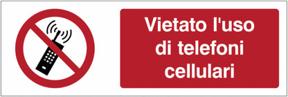 GLOBAL CARTELLO SEGNALETICO UNI - Vietato l'uso di telefoni cellulari - Adesivo Extra Resistente, Pannello in Forex, Pannello In Alluminio