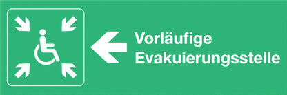 GLOBAL CARTELLO SEGNALETICO UNI - Vorläufige Evakuierungsstelle, links - Adesivo Extra Resistente, Pannello in Forex, Pannello In Alluminio