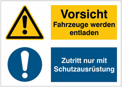 GLOBAL CARTELLO SEGNALETICO - Vorsicht Fahrzeuge werden entladen Zutritt nur mit Schutzausrüstung -  Adesivo Extra Resistente, Pannello in Forex, Pannello In Alluminio