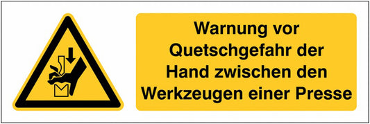 GLOBAL CARTELLO SEGNALETICO UNI - Warnung Quetschgefahr der Hand zwischen Werkzeugen einer Presse - Adesivo Extra Resistente, Pannello in Forex, Pannello In Alluminio