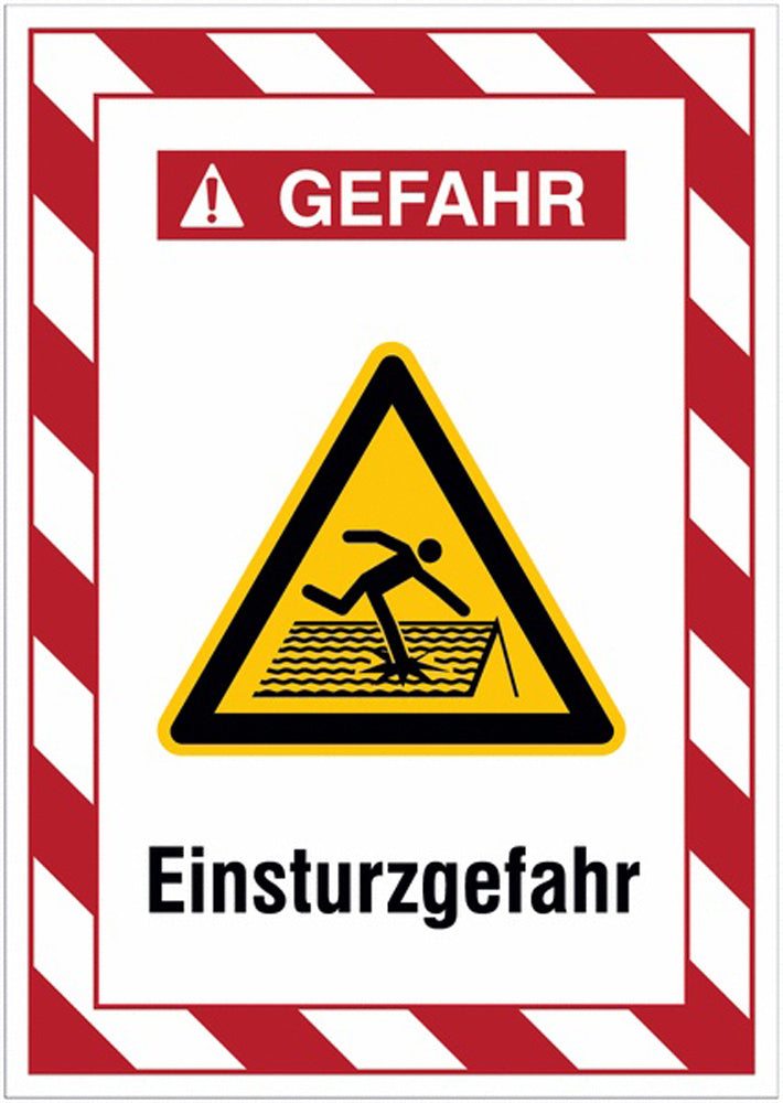 GLOBAL CARTELLO SEGNALETICO - Warnung vor Einsturzgefahr -  Adesivo Extra Resistente, Pannello in Forex, Pannello In Alluminio