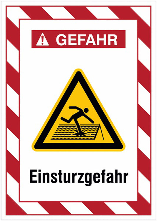 GLOBAL CARTELLO SEGNALETICO - Warnung vor Einsturzgefahr -  Adesivo Extra Resistente, Pannello in Forex, Pannello In Alluminio