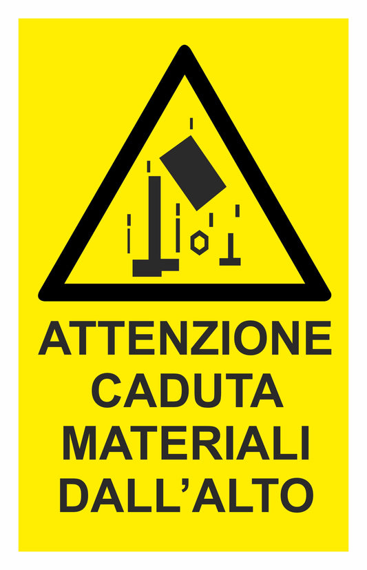 GLOBAL CARTELLO SEGNALETICO - attenzione caduta materiali dall'alto - Adesivo Extra Resistente, Pannello in Forex, Pannello In Alluminio