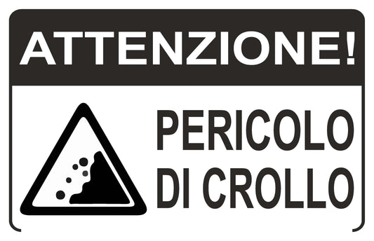 GLOBAL CARTELLO SEGNALETICO - attenzione pericolo di crollo- Adesivo Extra Resistente, Pannello in Forex, Pannello In Alluminio