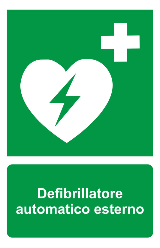 GLOBAL CARTELLO SEGNALETICO - defibrillatore automatico per esterno - Adesivo Extra Resistente, Pannello in Forex, Pannello In Alluminio