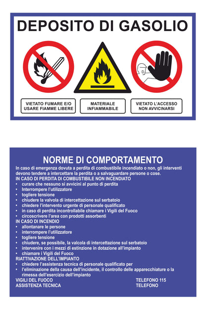 GLOBAL CARTELLO SEGNALETICO - Deposito gasolio fondo blu - Adesivo Extra Resistente, Pannello in Forex, Pannello In Alluminio