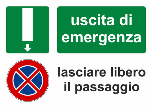 GLOBAL CARTELLO SEGNALETICO - divieto di sosta uscita d'emergenza  - Adesivo Extra Resistente, Pannello in Forex, Pannello In Alluminio