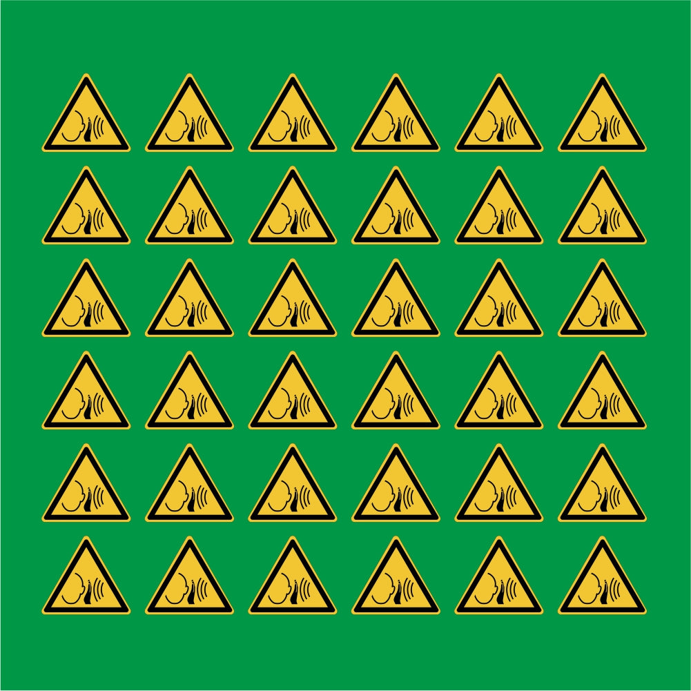 PACCO DA 6 KIT DI 6 ADESIVI TRIANGOLARI - forte rumore improvviso - Pittogramma ISO 7010 Con Stampa Diretta U.V.