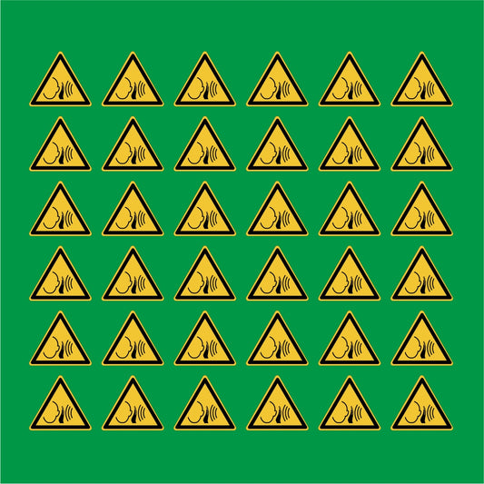 PACCO DA 6 KIT DI 6 ADESIVI TRIANGOLARI - forte rumore improvviso - Pittogramma ISO 7010 Con Stampa Diretta U.V.