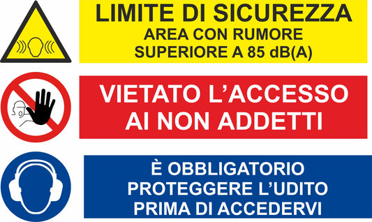 GLOBAL CARTELLO SEGNALETICO - multisimbolo limite di sicurezza con rumore - Adesivo Extra Resistente, Pannello in Forex, Pannello In Alluminio