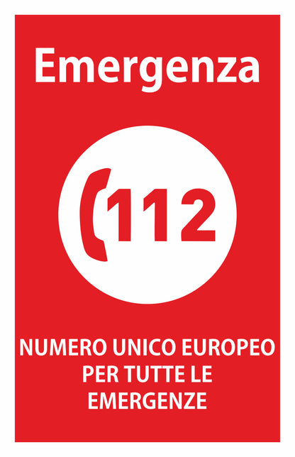 GLOBAL CARTELLO SEGNALETICO - numero unico europeo - Adesivo Resistente, Pannello in Forex, Pannello In Alluminio