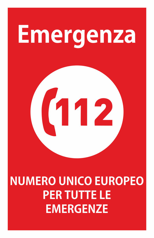 GLOBAL CARTELLO SEGNALETICO - numero unico europeo - Adesivo Resistente, Pannello in Forex, Pannello In Alluminio