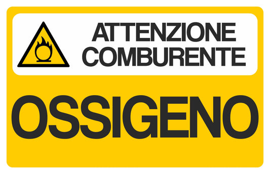 GLOBAL CARTELLO SEGNALETICO - ossigeno attenzione comburente - Adesivo Resistente, Pannello in Forex, Pannello In Alluminio