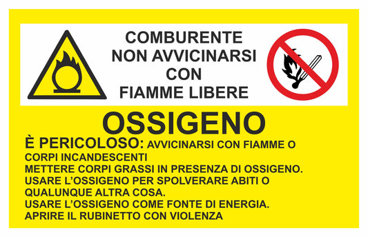 GLOBAL CARTELLO SEGNALETICO - ossigeno comburente non avvicinarsi - Adesivo Resistente, Pannello in Forex, Pannello In Alluminio