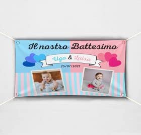 BANNER STRISCIONE BATTESIMO - Gemelli Boy and Girl - CON IL TUO NOME bimbo