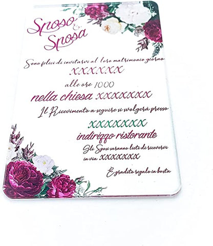 Partecipazioni di Matrimonio Personalizzate IN PLEXIGLASS CON STAMPA AD ALTA QUALITÁ - ROSE E FIORI GIALLI - completamente PERSONALIZZABILE