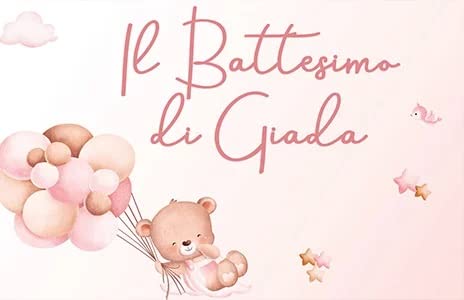 BANNER STRISCIONE BATTESIMO - Tema Orsacchiotto Bambina - CON IL TUO NOME bimbo