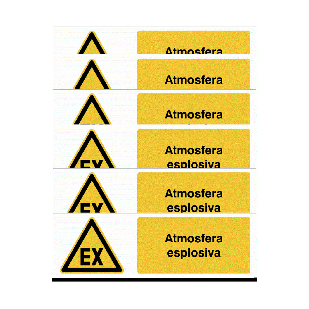 KIT DI 6 ADESIVI UNI -"Atmosfera esplosiva"- Pittogramma ISO 7010 Con Stampa Diretta U.V. (IDEALE ANCHE PER ESTERNO)