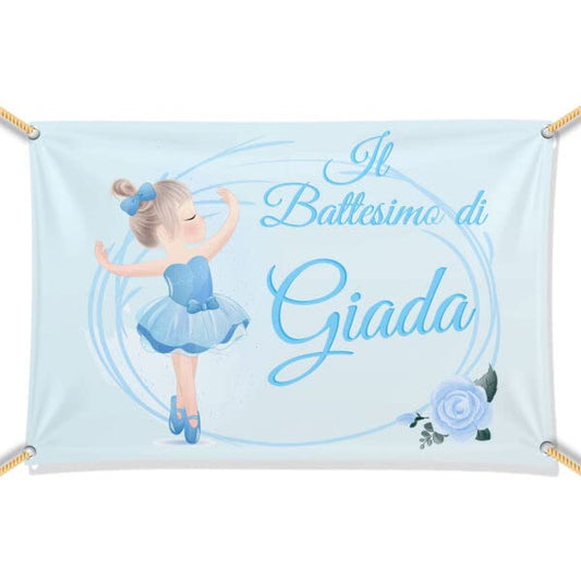 BANNER STRISCIONE BATTESIMO - Ballerina azzurra - CON IL TUO NOME bimbo