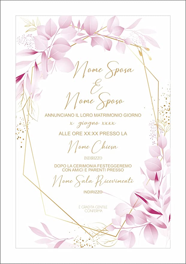 Partecipazioni di Matrimonio Personalizzate IN PLEXIGLASS CON STAMPA AD ALTA QUALITÁ - FOGLIE ROSA - completamente PERSONALIZZABILE