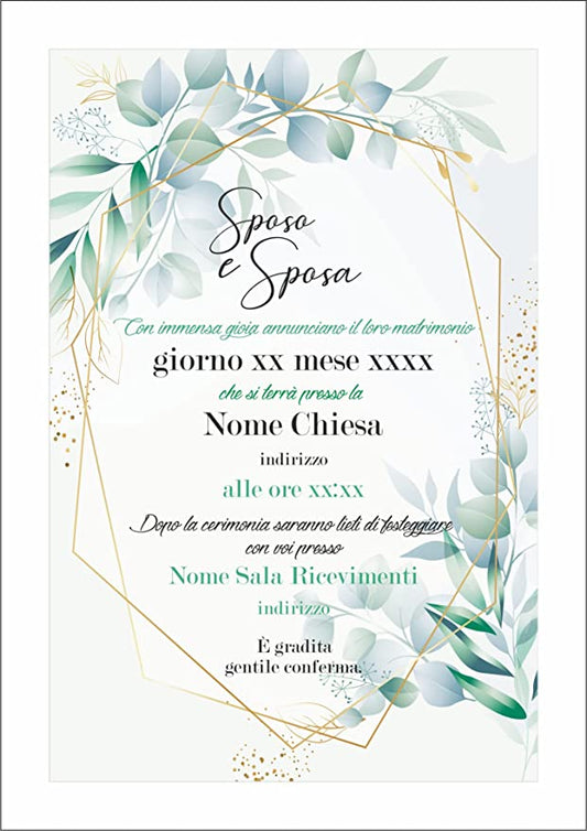 Partecipazioni di Matrimonio Personalizzate IN PLEXIGLASS CON STAMPA AD ALTA QUALITÁ - FOGLIE - completamente PERSONALIZZABILE